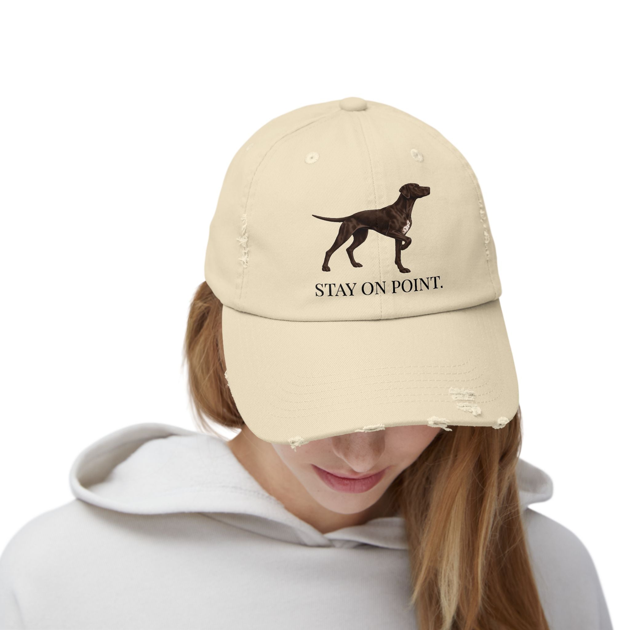 French Pointer Distressed Hat — "Stay On Point" Baseball Cap