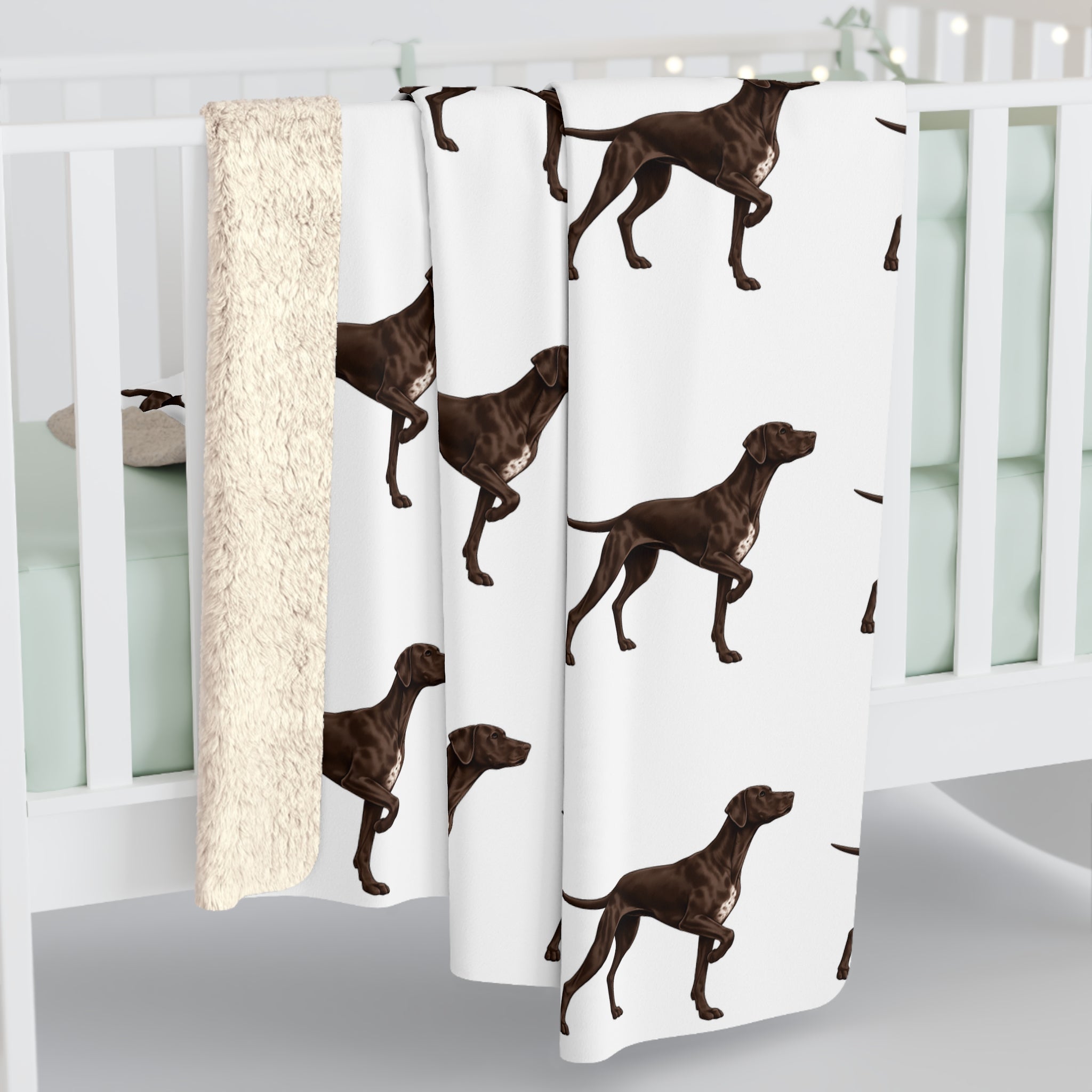 Braque Francais Pattern Sherpa Blanket — Soft Fleece Dog Throw for Pet Lovers, Cozy Gift