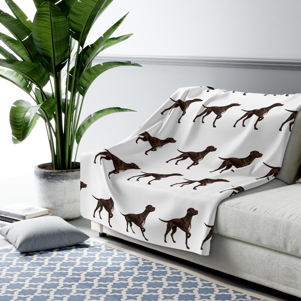 Braque Francais Pattern Sherpa Blanket — Soft Fleece Dog Throw for Pet Lovers, Cozy Gift