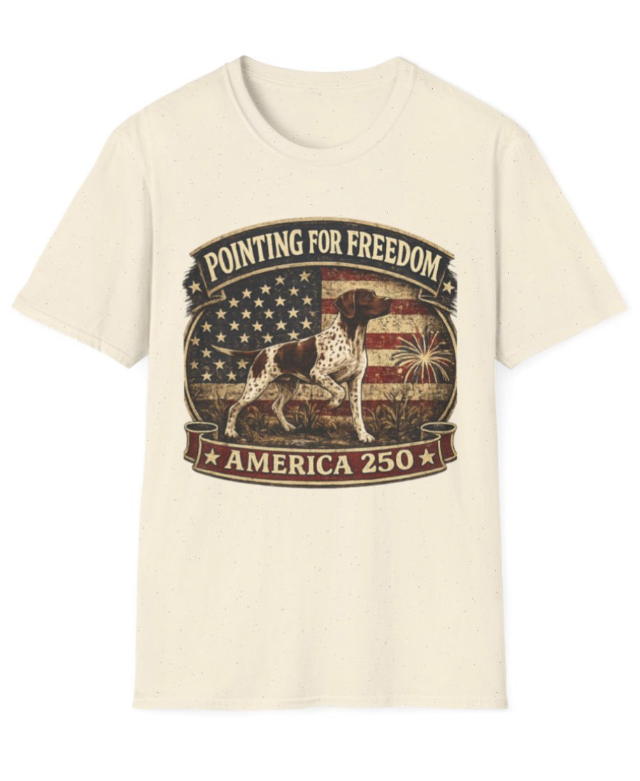 Pointing For Freedom American Flag Dog T‑Shirt